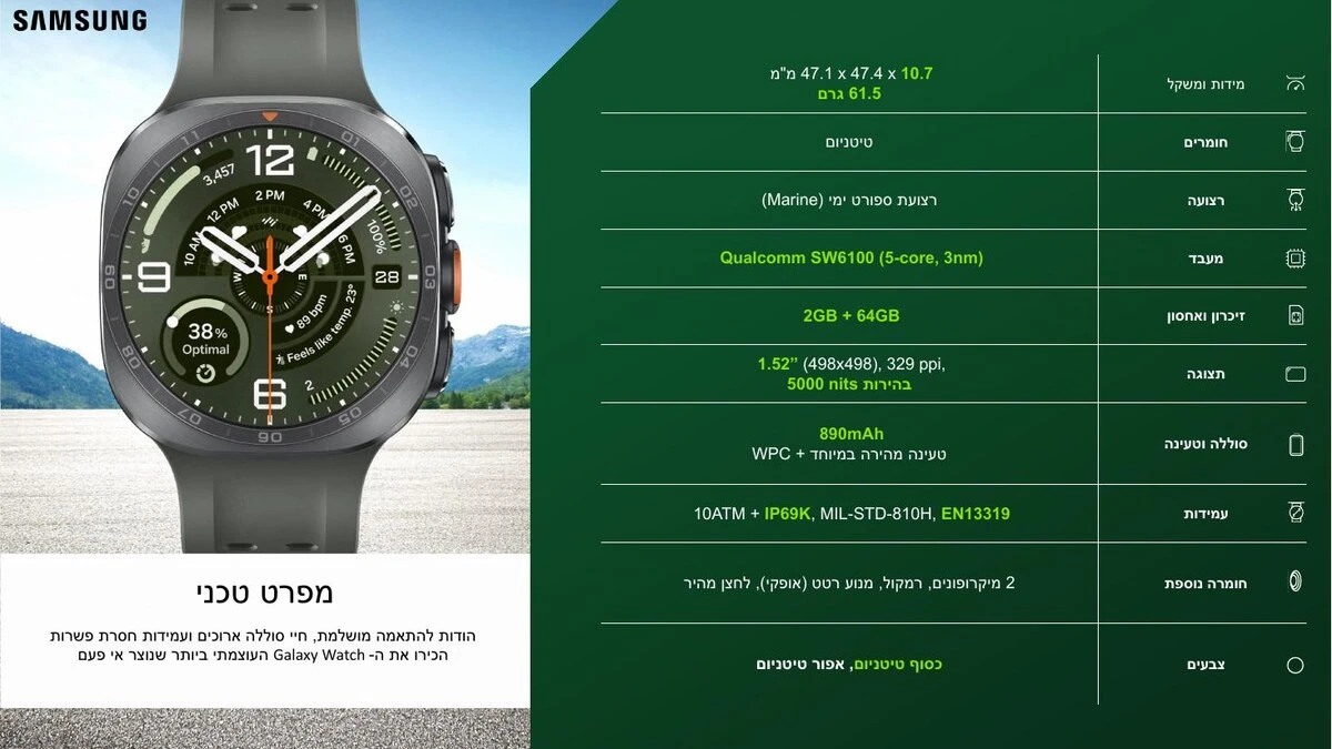 Galaxy Watch Ultra2 – מפרט טכני