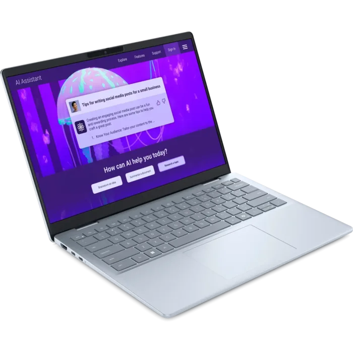 מחשב נייד Dell 14 Plus עם מסך מגע 14 אינץ׳, מעבד Intel Core Ultra 7 256V, זיכרון 16GB ואחסון מהיר בנפח 1TB SSD. כולל Windows 11 Pro ושלוש שנות אחריות באתר הלקוח על ידי Dell.