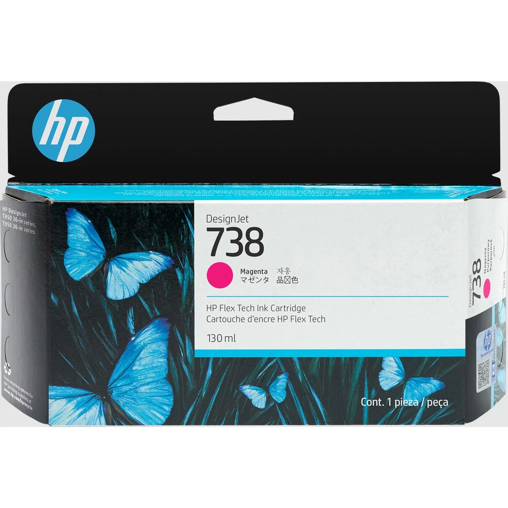 מילוי דיו מגנטה HP 738 130ml לפלוטר 498N6A T-850