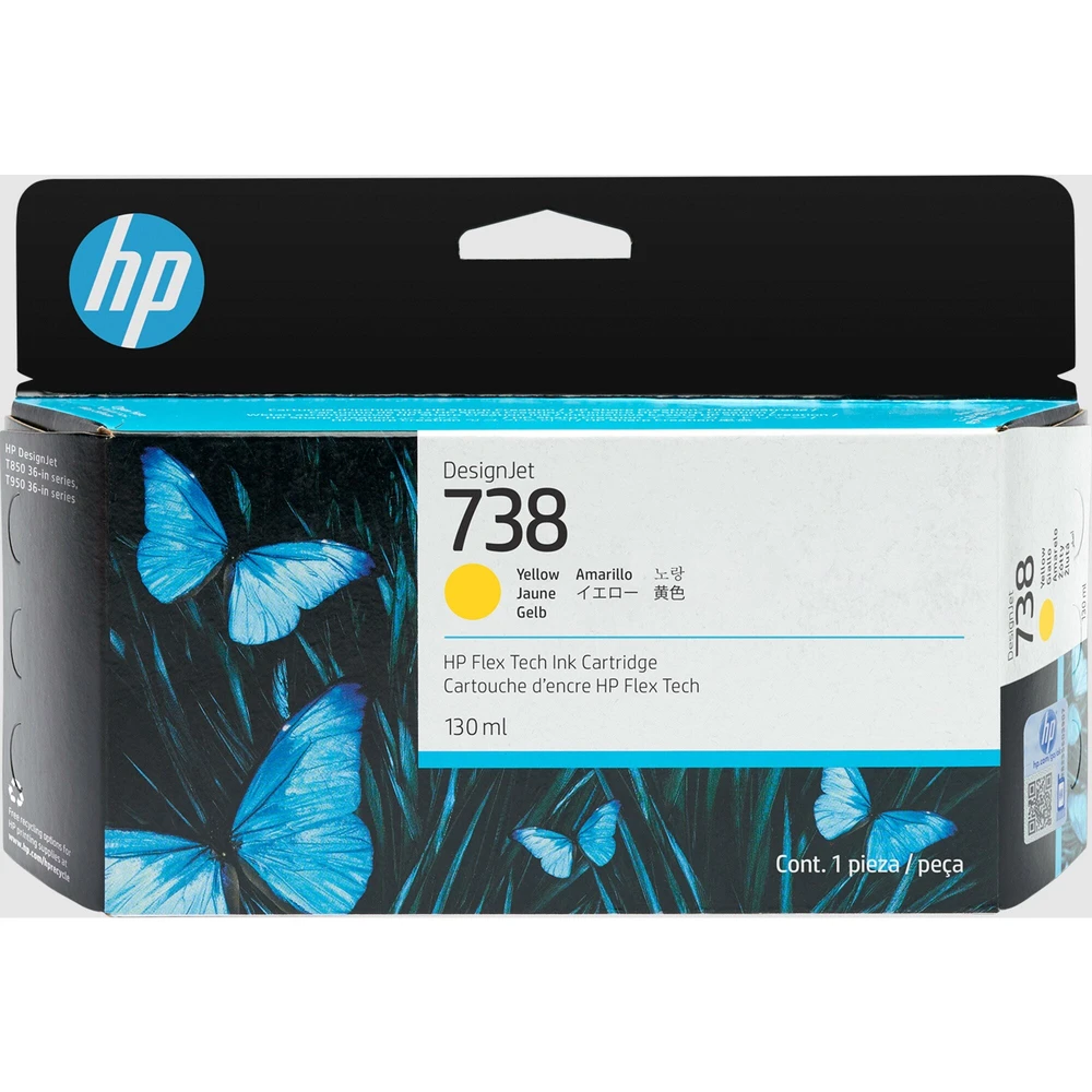 מילוי דיו צהוב HP 738 130ml לפלוטר 498N7A T-850