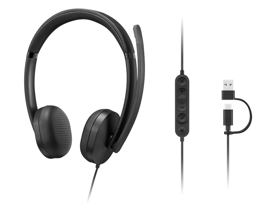 אוזניות Lenovo חוטיות Wired VoIP Headset 5000 (Teams) - צבע שחור