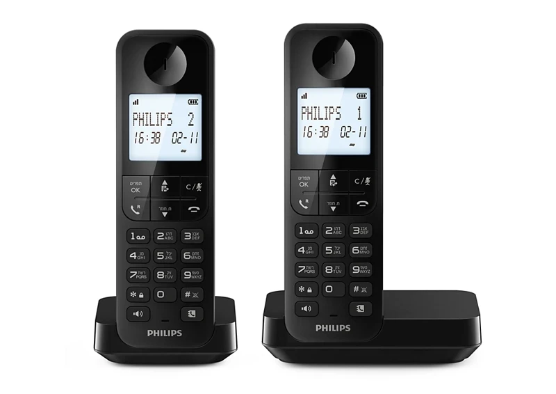 טלפון אלחוטי Philips D2702B/25 עם שתי שפופרות – תפריט בעברית
