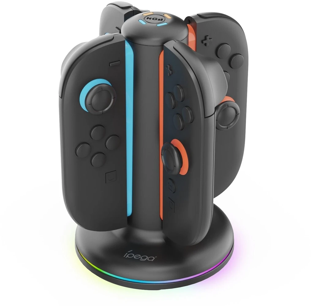 עמדת טעינה iPega PG-SW2052 לארבעה בקרי Joy-Con 2 עם תאורת RGB