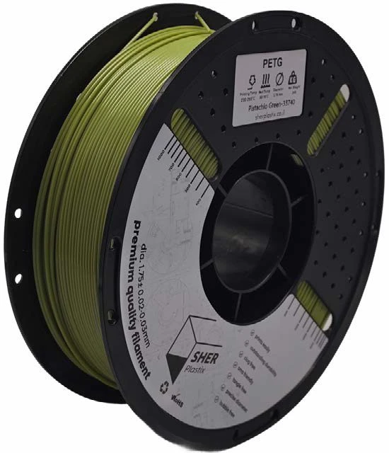 פילמנט SHER Plastix PETG – ירוק פיסטוק | מארז מ־5 סלילים