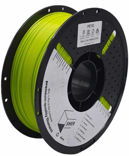 פילמנט SHER Plastix PETG – צהוב ליים ניאון | מארז מ־5 סלילים