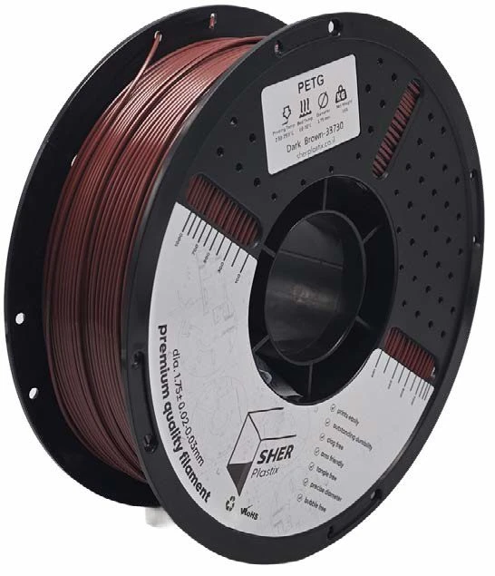 פילמנט SHER Plastix PETG – חום כהה | מארז מ־5 סלילים