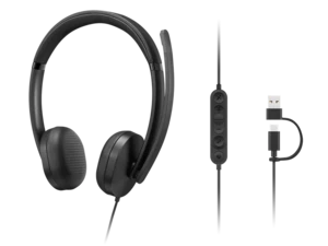 אוזניות חוטיות Lenovo Wired VoIP Headset 5000 (Teams) - צבע שחור – 4XD1R88995
