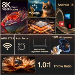 מקרן ביתי חכם – FREEDOM Smart Cinema Full HD, Android 14, Wi‑Fi 6 ופוקוס אוטומטי